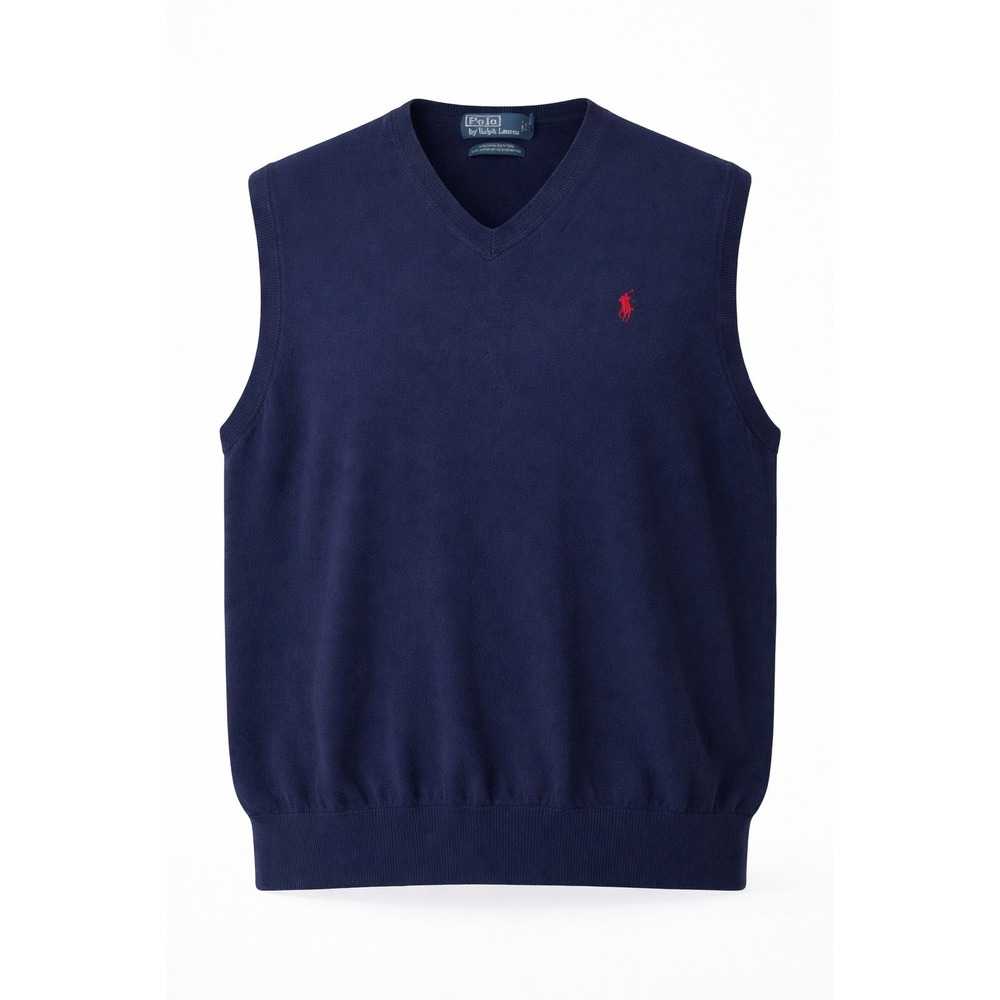 Polo Ralph Lauren Mens Sweater Vest Size 2XL V-Neck Navy Pima Cotton Pony Golf